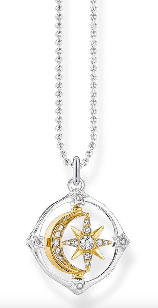 Moon & Star with CZ Silver & Gold Necklace