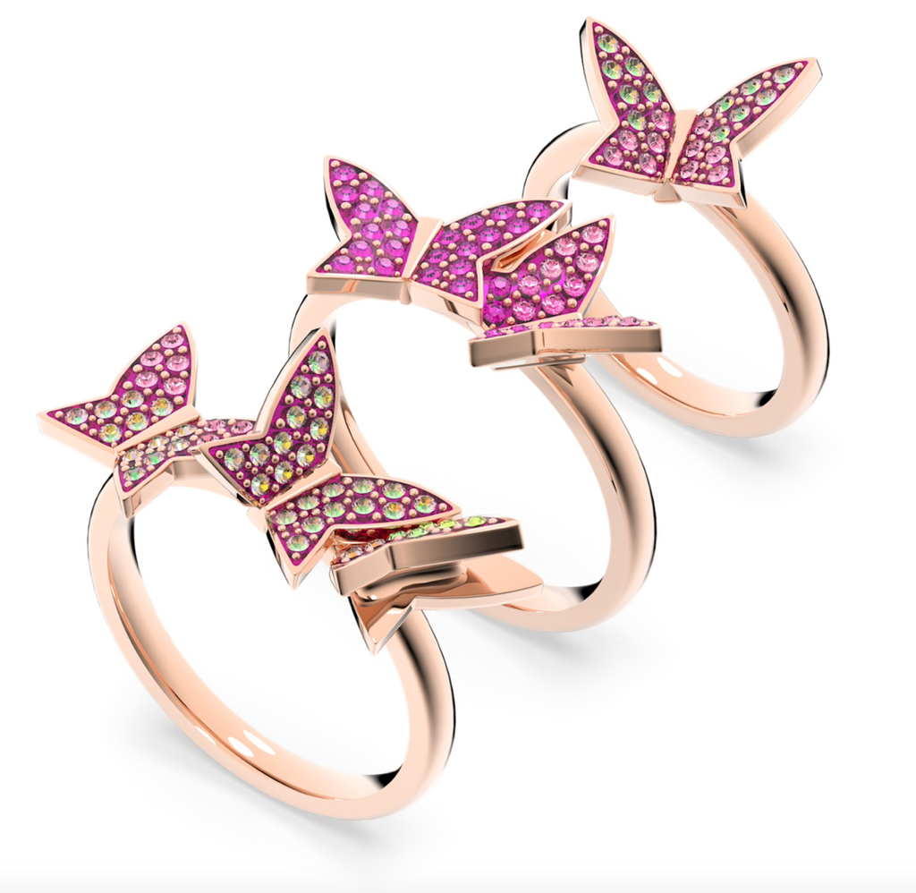 RoseGold 3 Set Pink Butterfly Rings