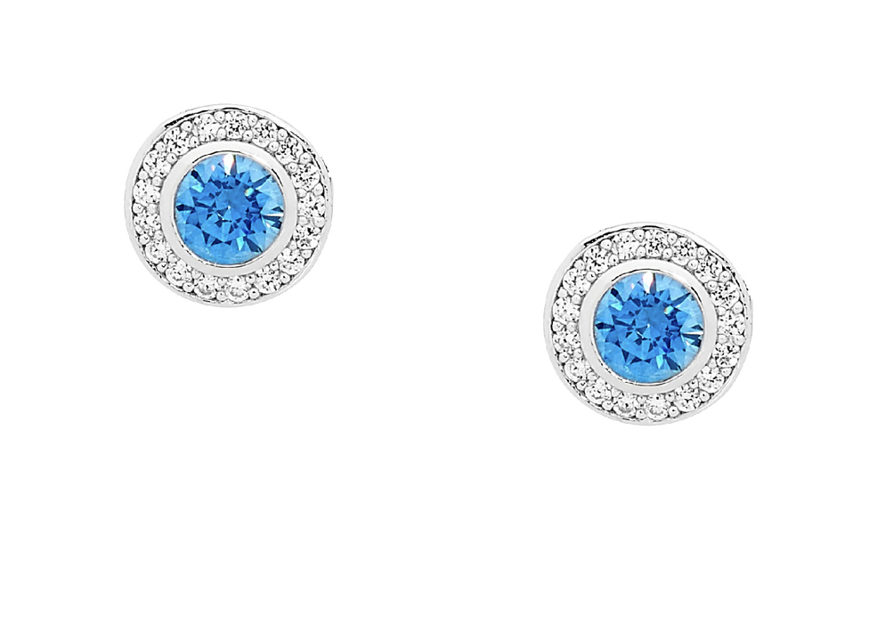 Round Fancy Blue CZ Earrings and Pendant