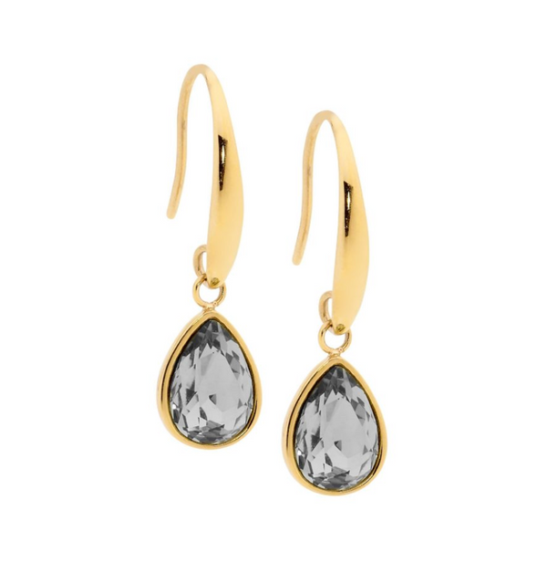 Black CZ Teardrop Gold Earrings