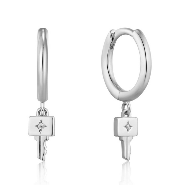 Under Lock & Key - Key Drop Silver Hoop Earrings