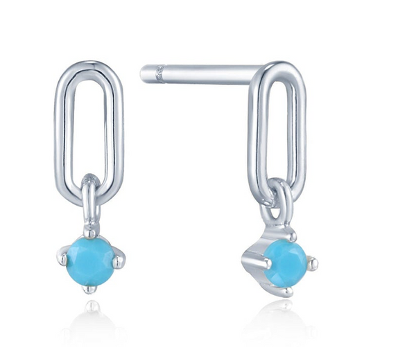 Into The Blue - Turquoise Link Silver Stud Earrings