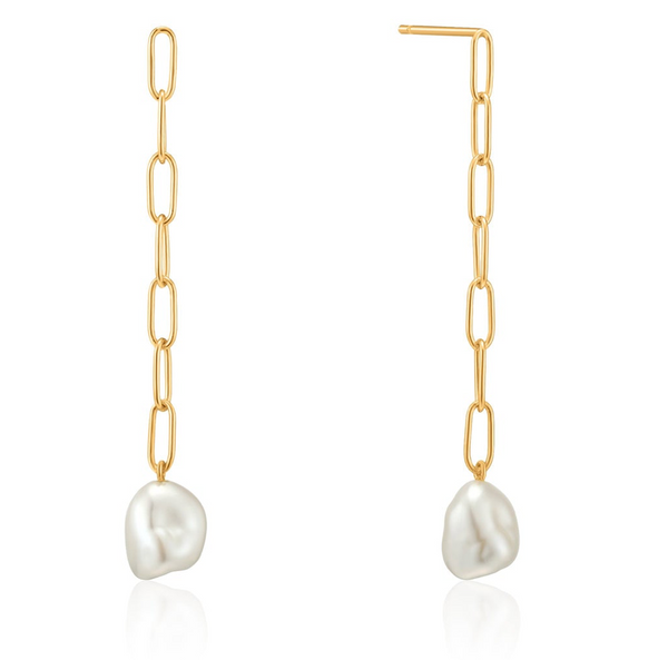 Pearl of Wisdom - Chunky Pearl Gold Drop Earrings