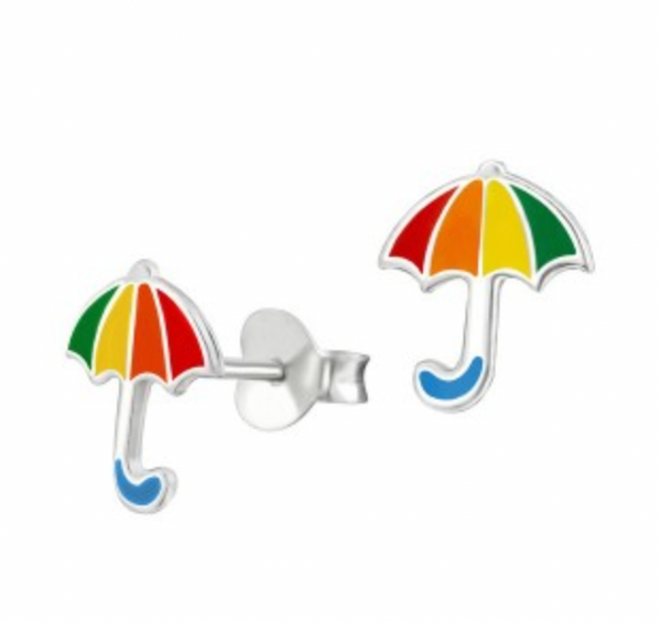 Kids Rainbow Umbrella Silver Stud Earrings