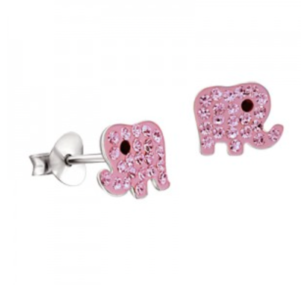 Kids Pink Crystal Elephant Studs