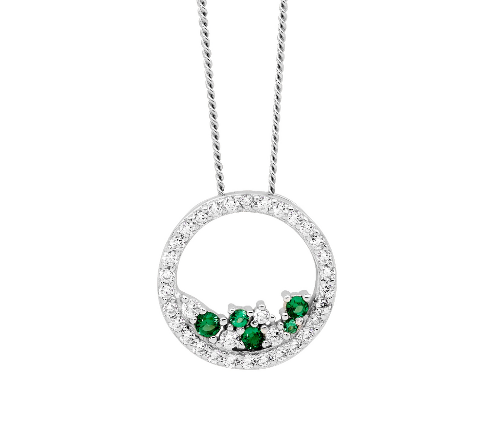 Green & WH CZ Open circle pendant and earrings