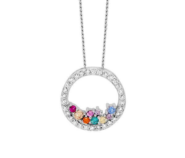 multicoloured CZ Open circle pendant and earrings
