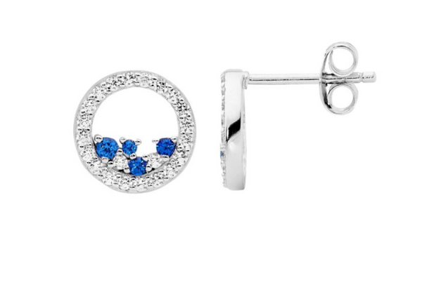 Blue & WH CZ Open circle Earrings