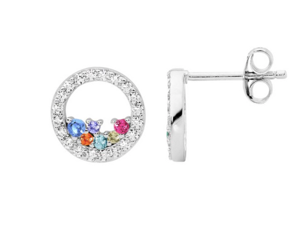 multicoloured CZ Open circle pendant and earrings