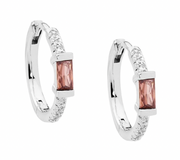 Rhodolite Open circle Baguette Hoop Earring