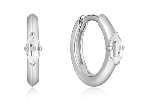 Dance 'Til Dawn - Sparkle Emblem Silver Huggie Earrings