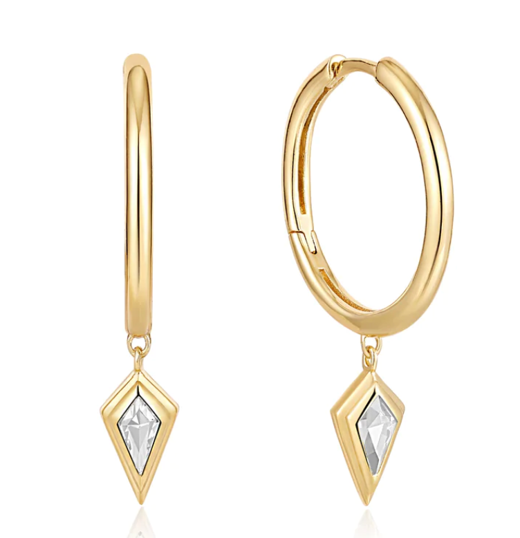 Dance 'Til Dawn - Sparkle Drop Pendant Gold Hoop Earrings