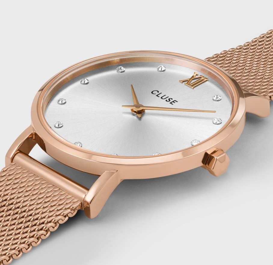Minuit Mesh Silver Crystals/Rosegold Watch