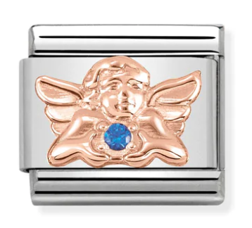 Angel - Guardian Angel of Health & Wellbeing with Blue Crystal Rosegold Charm