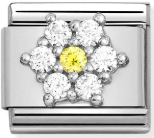 Nature - Yellow & White CZ Flower Silver Charm