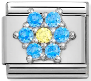 Nature - Light Blue & Yellow CZ Flower Silver Charm