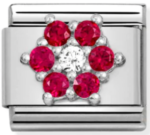 Nature - Red & White CZ Flower Silver Charm