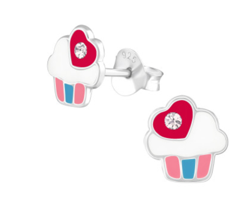 Kids Enamel Cupcake Stud Earrings