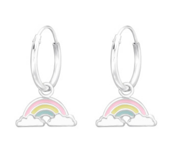 Kids Pastel Rainbow Silver Hoop Earrings