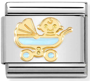 Baby - Light Blue Carriage Gold Charm