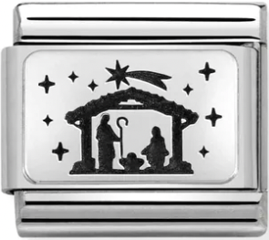 Religion - Nativity Scene with Black Enamel Silver Charm