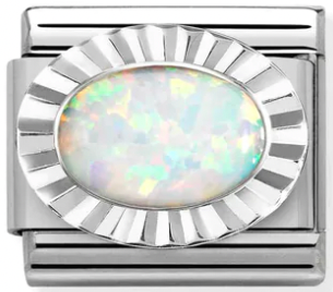 Gemstones - October Birthstone (White Opal) Silver Charm