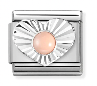 Gemstones - Pink Coral in Heart Silver Charm