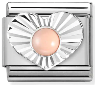 Gemstones - Pink Coral in Heart Silver Charm