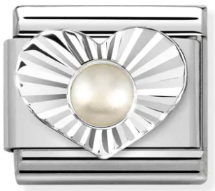Gemstones - June Birthstone (White Pearl) in Heart Silver Charm