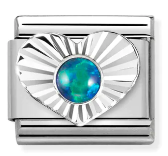 Gemstones - Green Opal in Heart Silver Charm
