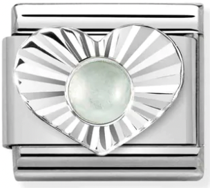 Gemstones - Milky Aquamarine in Heart Silver Charm