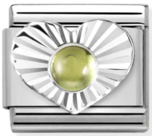 Gemstones - August Birthstone (Peridot) in Heart Silver Charm