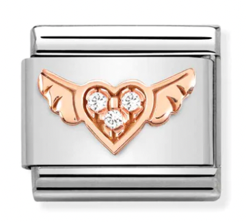 Angel -  Winged Heart with CZ Rosegold Charm