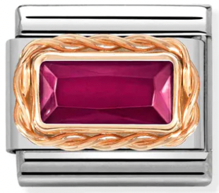 Gemstones - Red Faceted CZ Baguette Twisted Setting Rosegold Charm