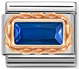 Gemstones - Blue Faceted CZ Baguette Twisted Setting Rosegold Charm