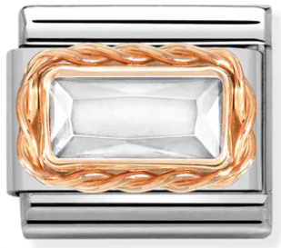 Gemstones - White Faceted CZ Baguette Twisted Setting Rosegold Charm