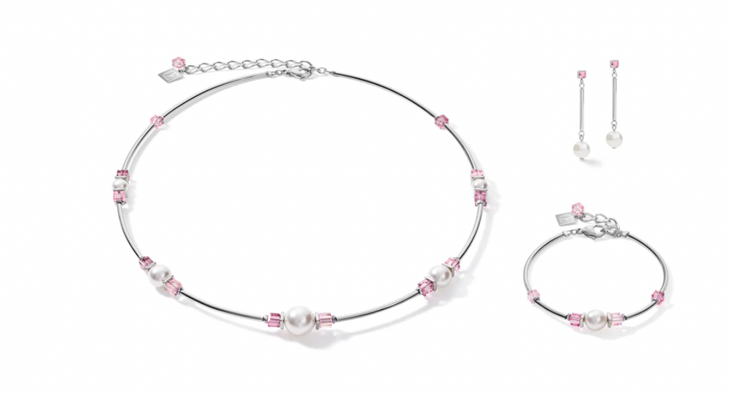 Soft Pink & European Crystal Pearls on Stainless Steel Set