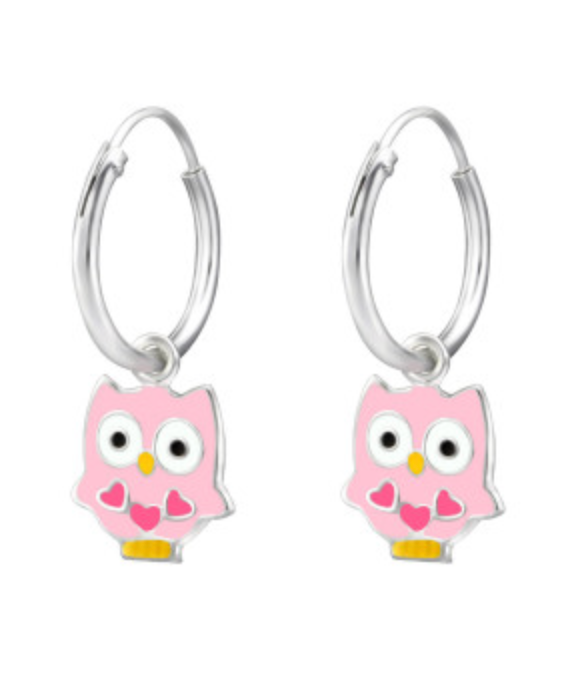 Kids Owl Silver Hoop Earrings