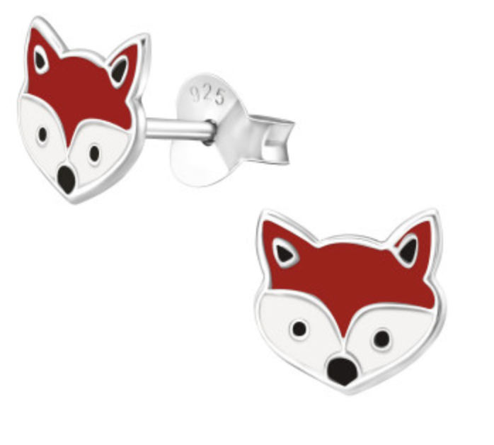 Kids Fox Face Silver Stud Earrings