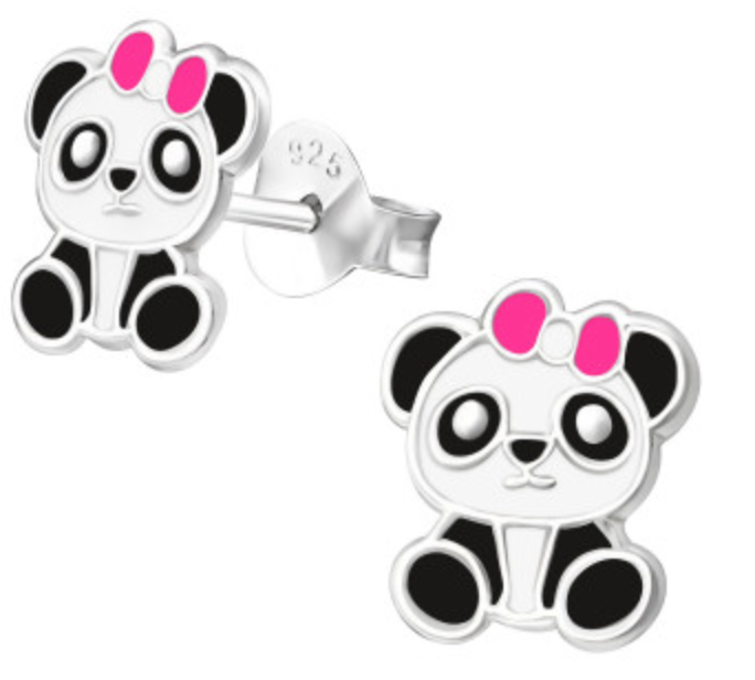 Kids Panda Silver Stud Earrings - 3 colours