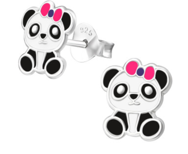 Kids Panda Silver Stud Earrings - 3 colours