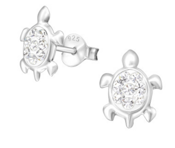 Kids Turtle with Crystal Silver Stud Earrings