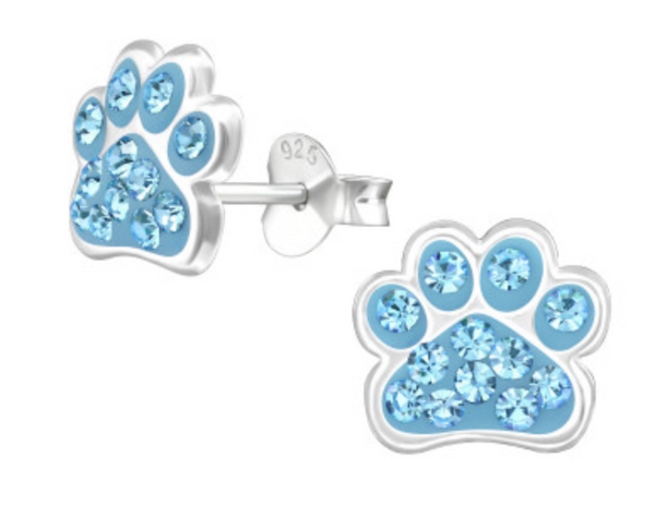 Kids Paw Print with Crystal Stud Earrings - 4 colours