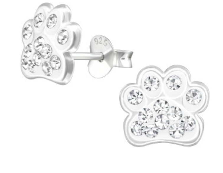 Kids Paw Print with Crystal Stud Earrings - 4 colours