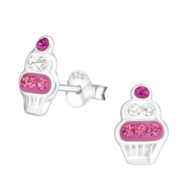 Kids Cupcake with crystals Stud Earrings