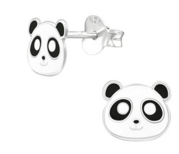 Kids Panda Face Silver Stud Earrings