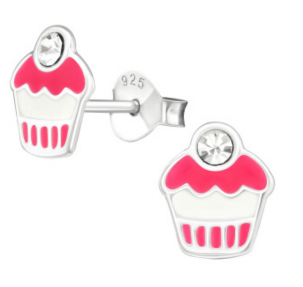 Kids Pink Cupcake Stud Earring