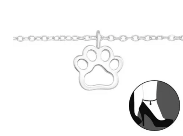 Paw Print Silver Anklet