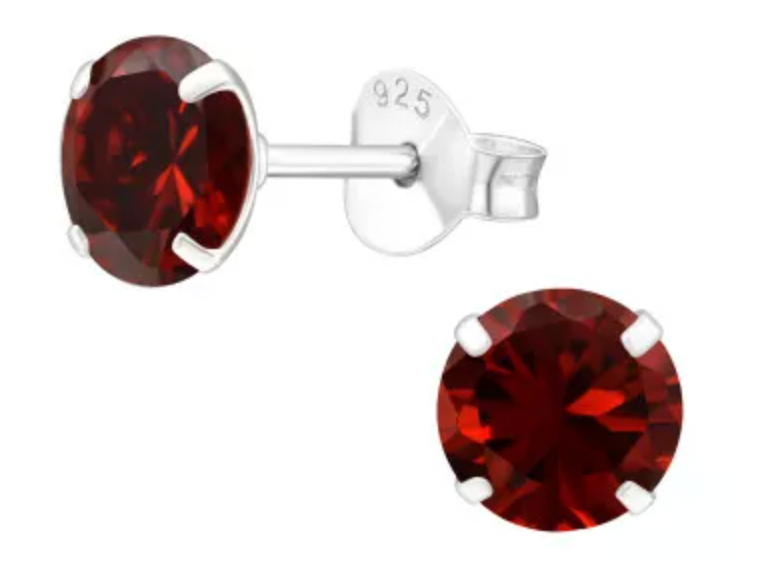 Silver Round Birthstone Ear Studs with Cubic Zirconia