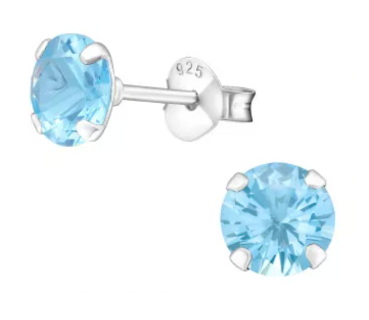 Silver Round Birthstone Ear Studs with Cubic Zirconia